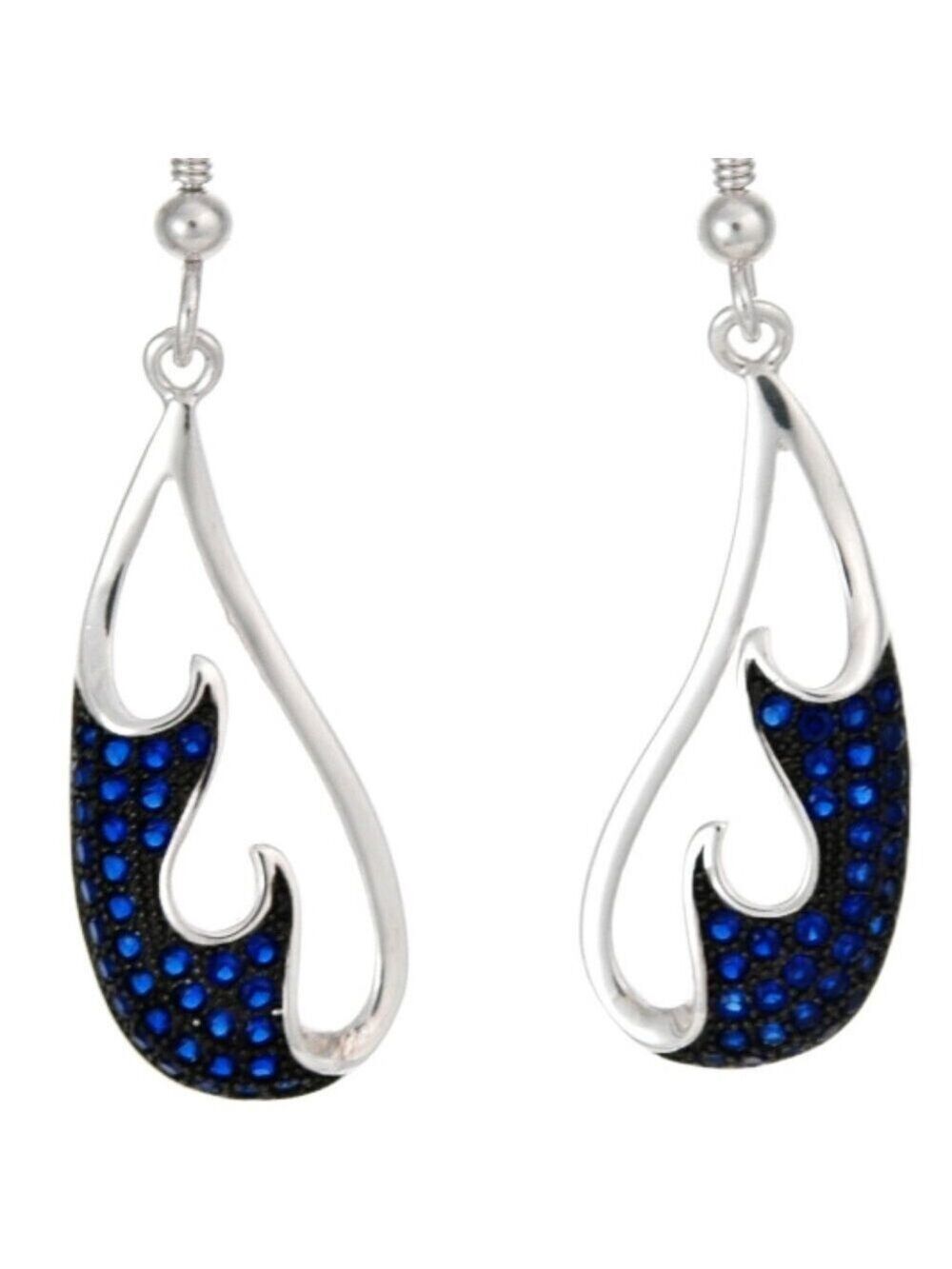 925 STERLING SILVER MICROPAVE BLUE SPINEL DROP DANGLING EARRINGS